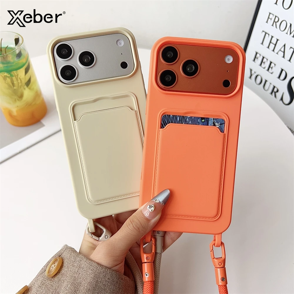 Enhanced Silicone Card Holder Phone Case with Crossbody Lanyard and Fall Prevention Cover