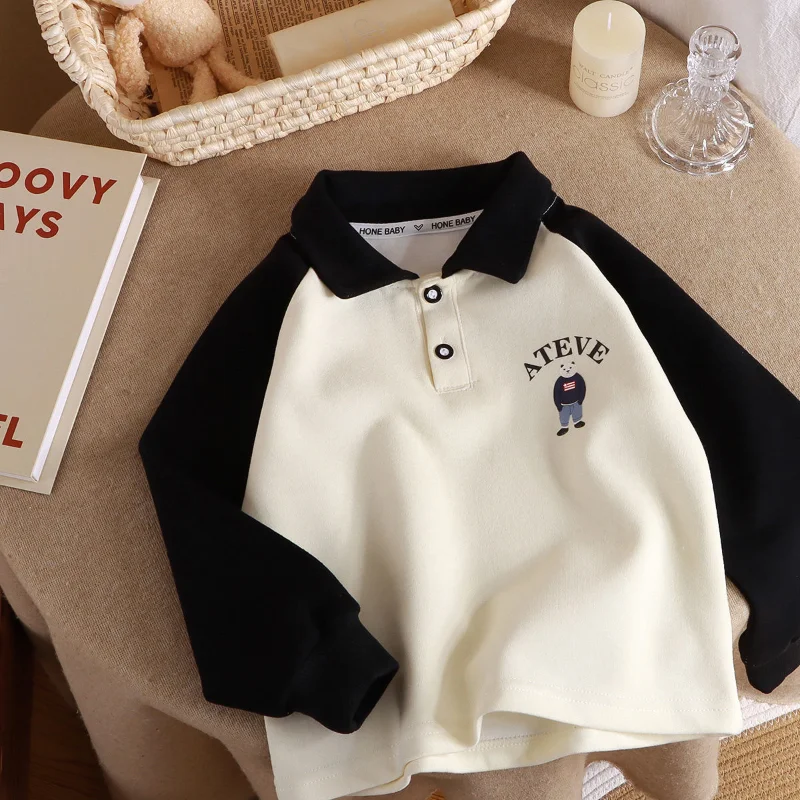 Kids Hoodie Sweatshirts Boys Turn-down Collar Long Sleeve Spring Autumn Casual All-match Spliced T-shirt