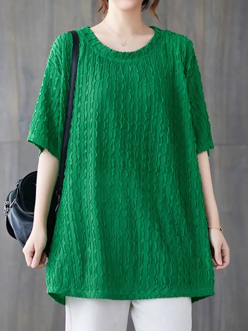 

Women's Clothing 2023 Summer Solid Color Pullover Fashion Oversized Top All-match Casual Round Neck Short-sleeved Loose T-shirt