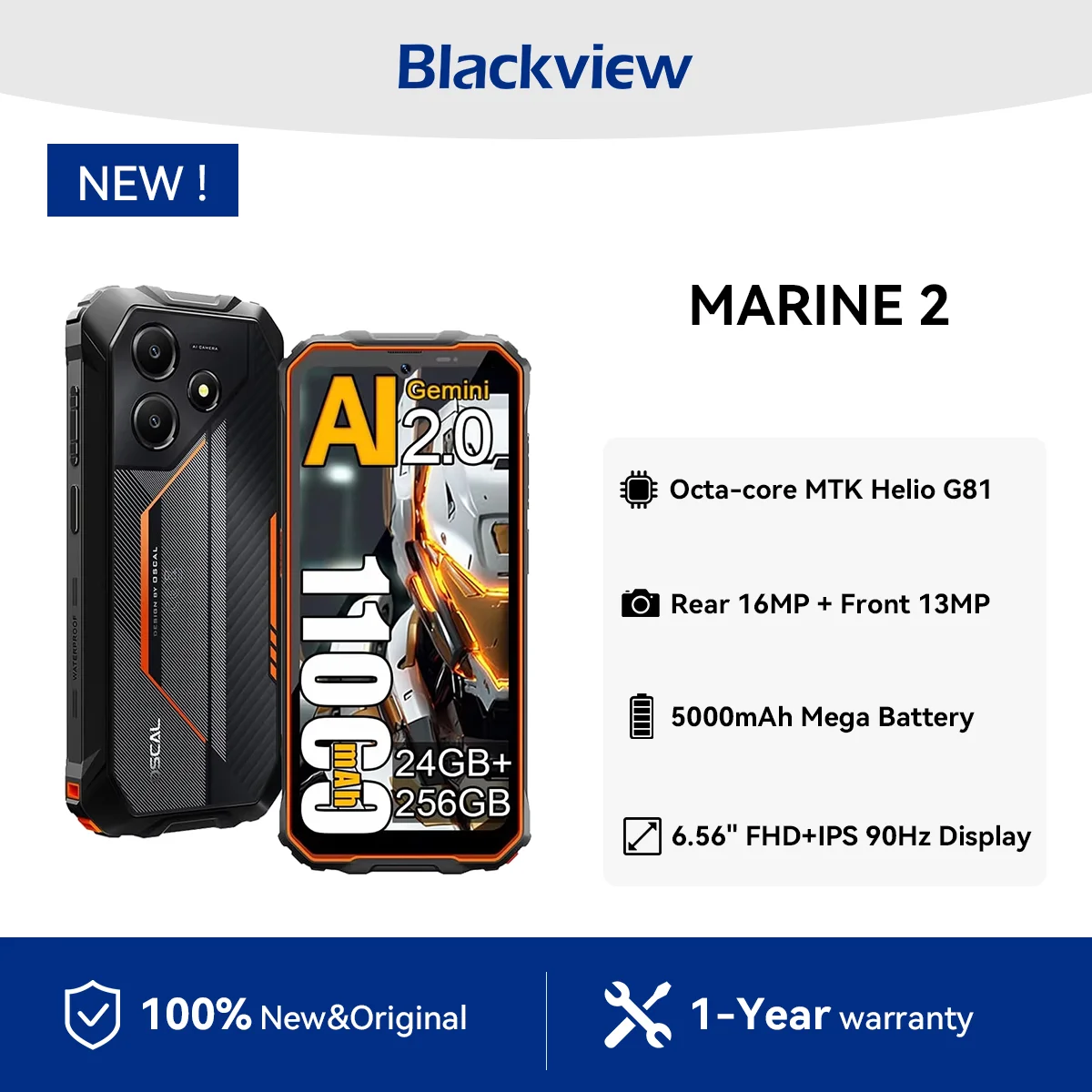 OSCAL Marine 2 Rugged Phone 11000mAh, 6.56'' HD+ Display Unisoc