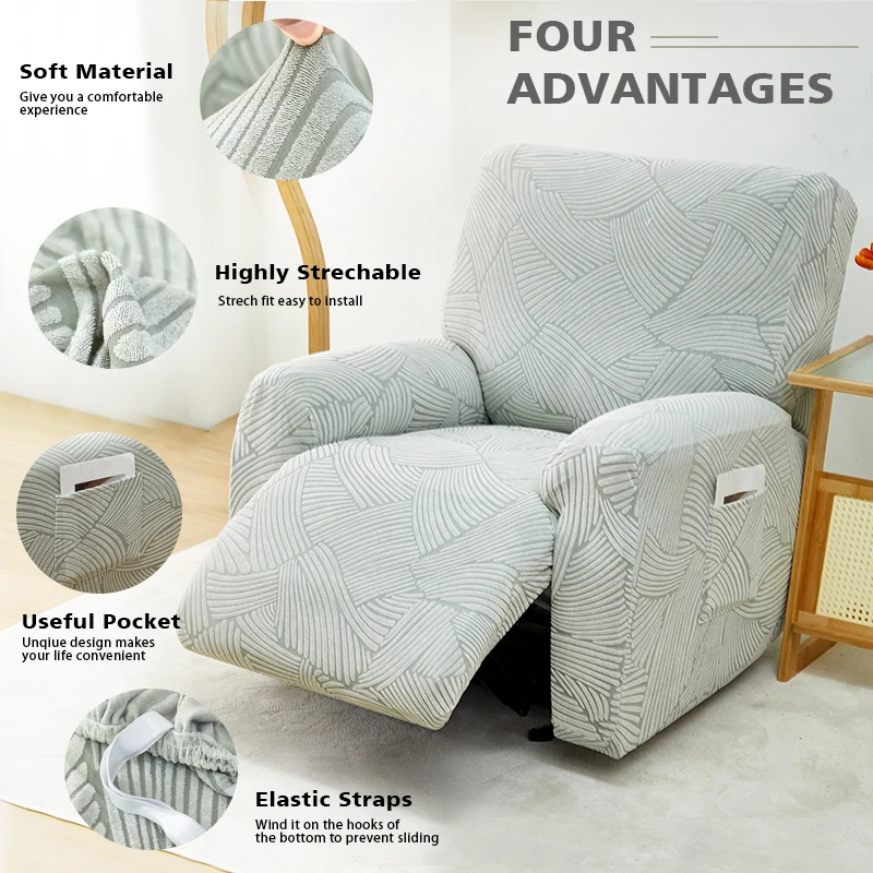 Jacquard Recliner Sofa Cover 1 Seater Stretch Relax Armchair Cover Non-Slip Sofa Covers for Living Room Washable 1 Set 3