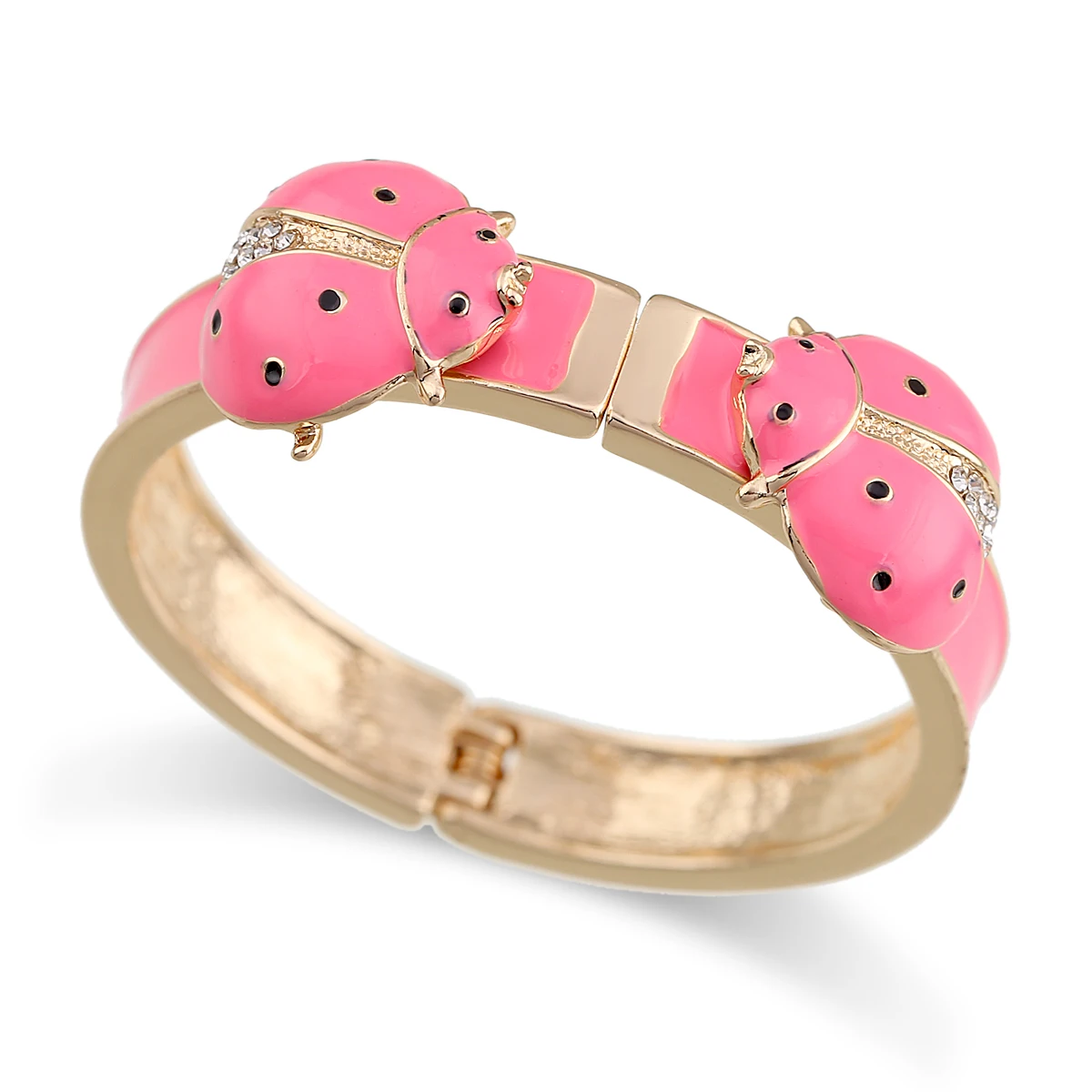 Special Design Double Ladybirds Bracelet Cuff Bangle for Women Girls Gold Plated with Enamel Colorful Chunky Bracelet Jewelry
