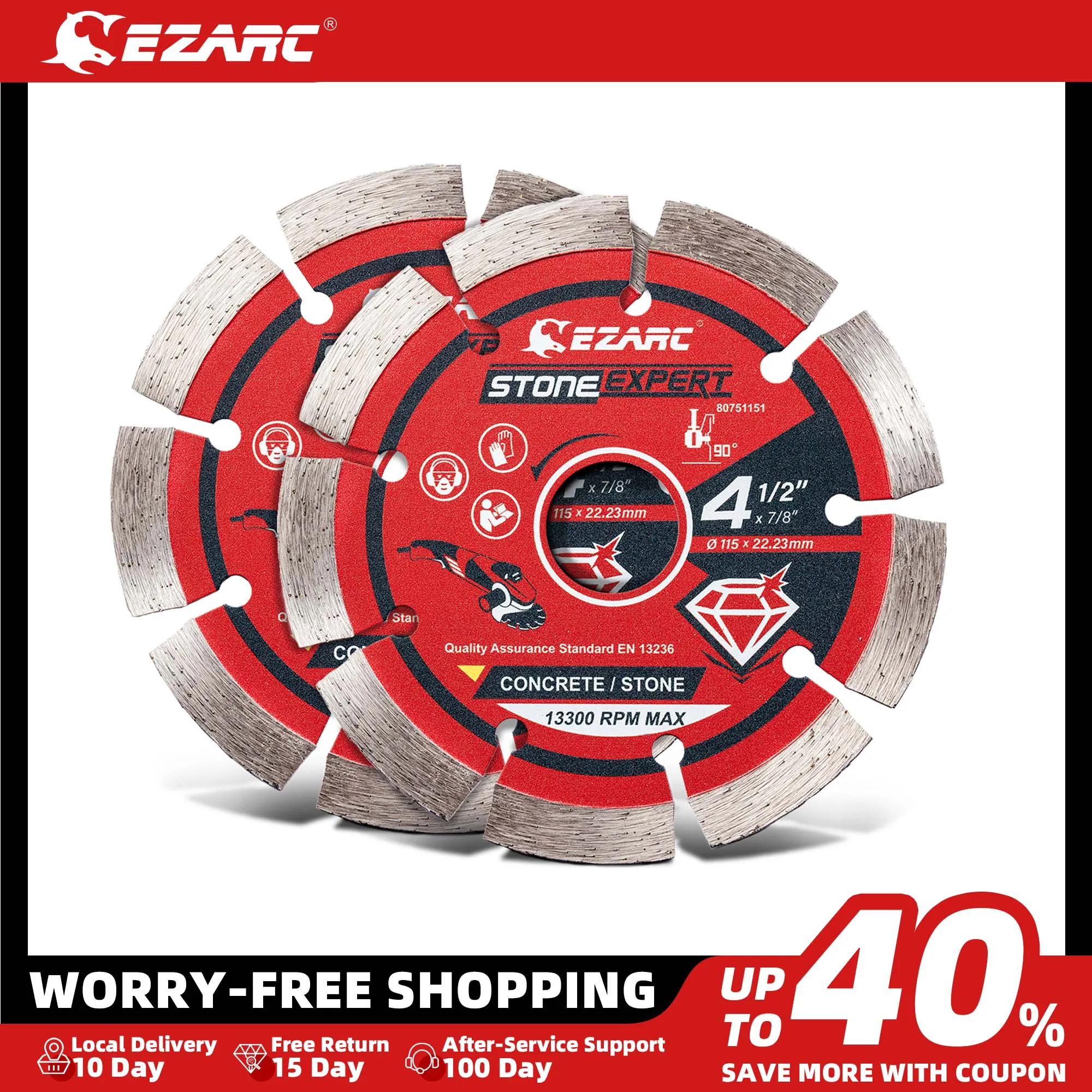 EZARC  2Pcs 115mm & 125mm Segmented Diamond Blade for Angle Grinder Stone Blade for Cutting Concrete Stone Masonry Brick Block ezarc pgm concrete drill bit set 5pc sds plus 2 4 cutter carbide tips for reinforced concrete masonry marble brick and tile