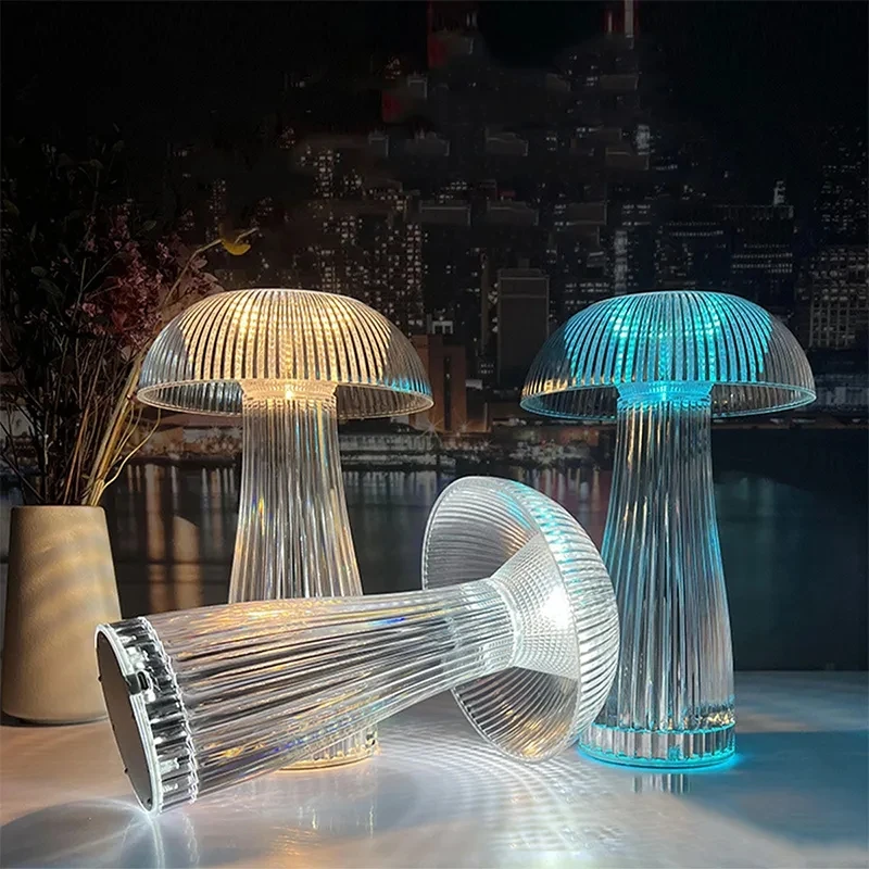 

RGB Crystal Table Lamp Transparent Mushroom Bedroom Night Lamp Creative Atmosphere Decoration Night Lamp Christmas Gift