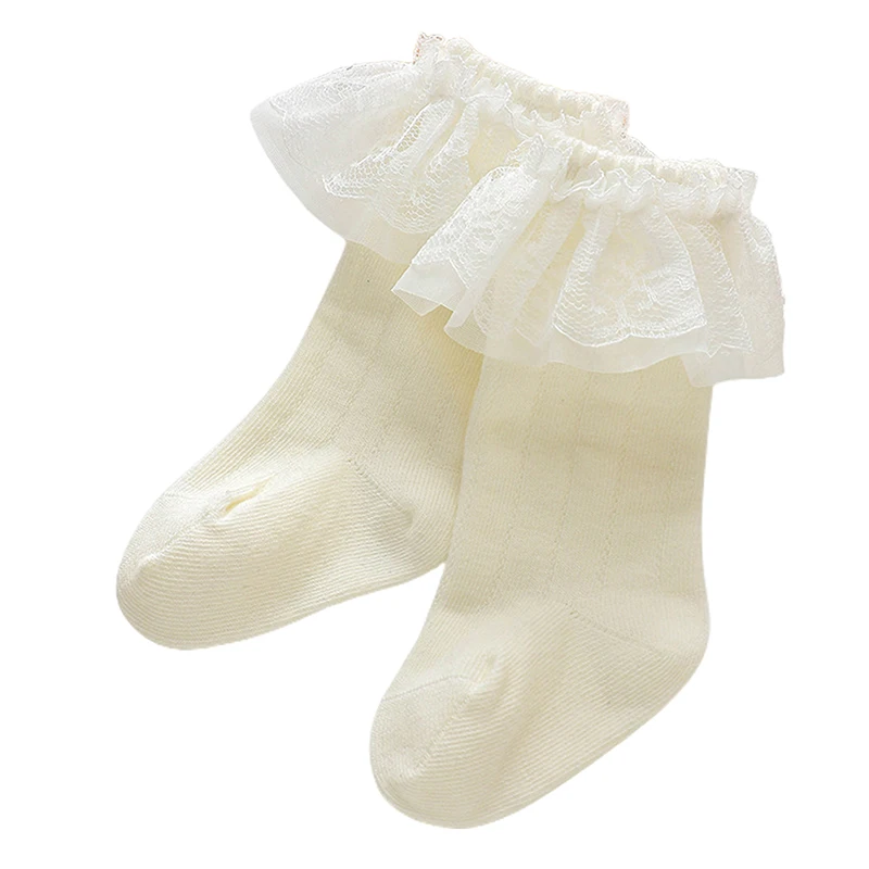 Adorable Infant Lace Trimmed Knee High Socks with Breathable Fabric and Ruffle Detail for Stylish Babies and Toddlers