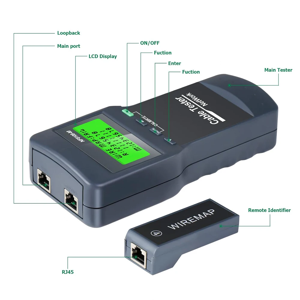 Noyafa Network Cable Tester NF-8108M Cable Tracker with 8 Remote Measure Length Tester Network Tools Cable Fault Finder for RJ45 6