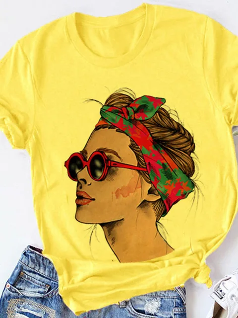 Yellow T-shirt Women Summer Print Lady Casual T Shirt Tops Harajuku Streetwear Short Sleeve Tshirt,Drop Ship P6018D-Yellow