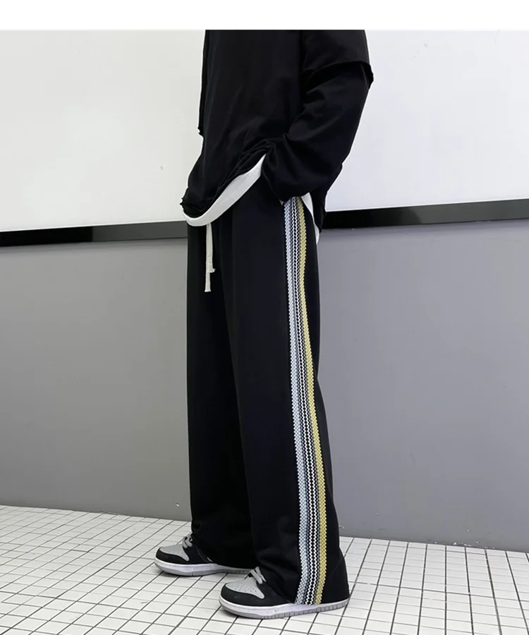 2022 Men's Loose Fashion Trend Causal Pants Striped Sports Wide Leg Pants Hip Hop Style Trousers Homme Joggers Sweatpants M-2XL yoga harem pants