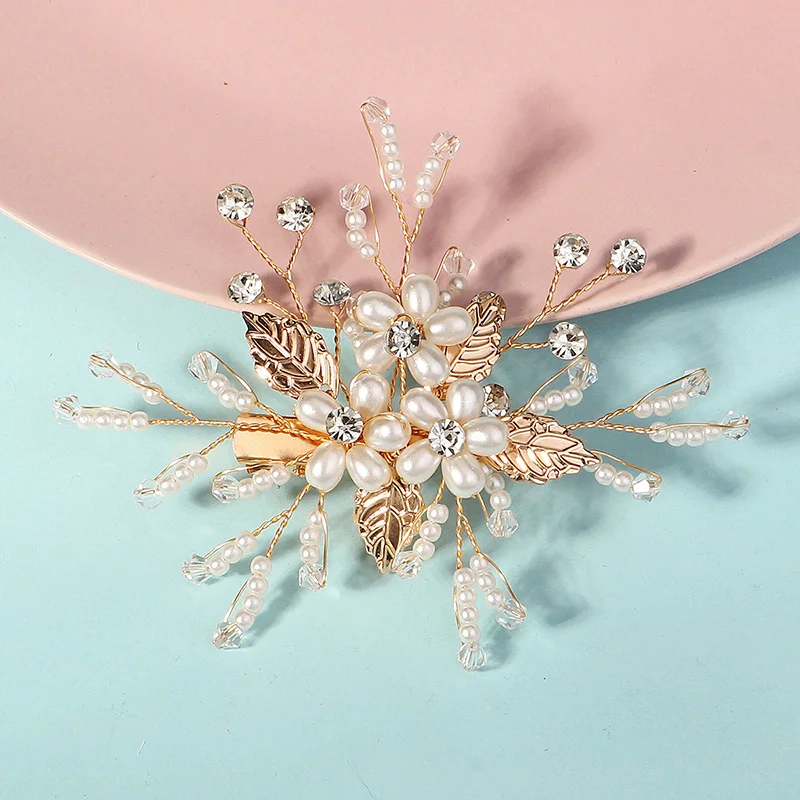 Bridal Hair Accessories Hair Accessories Flower Leaf Pearl Rhinestone Hair Clip Bridal Headpiece