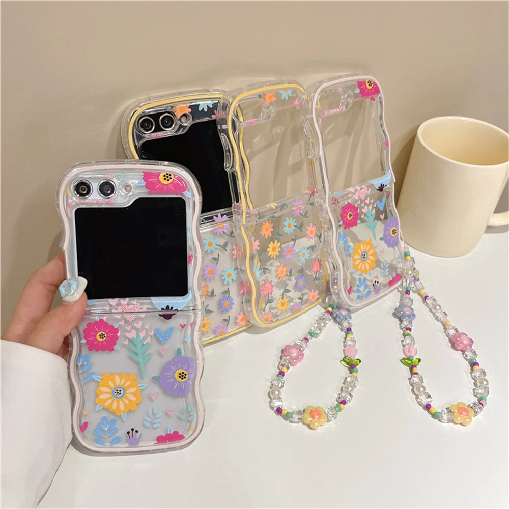 Korean Cute Colorful Flower Daisy Bracelet Clear Luxury Wavy Back Cover