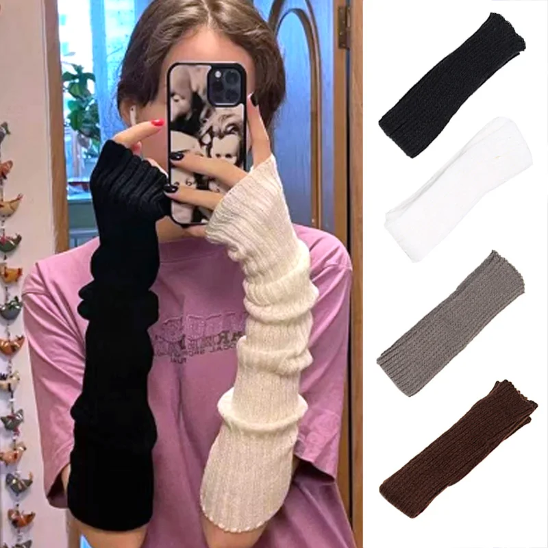 

Long Fingerless Knitted Gloves For Women Mitten Winter Thicken Arm Warmer Solid Color Arm Sleeve Fashion Casual Soft Gloves New
