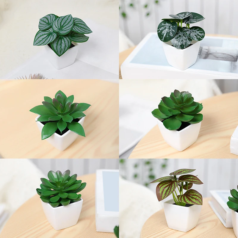 6PCS Artificial Evergreen Plant Bonsai, Suitable For Home, Restaurant, Office, Desktop, And Window Sill Decoration 6