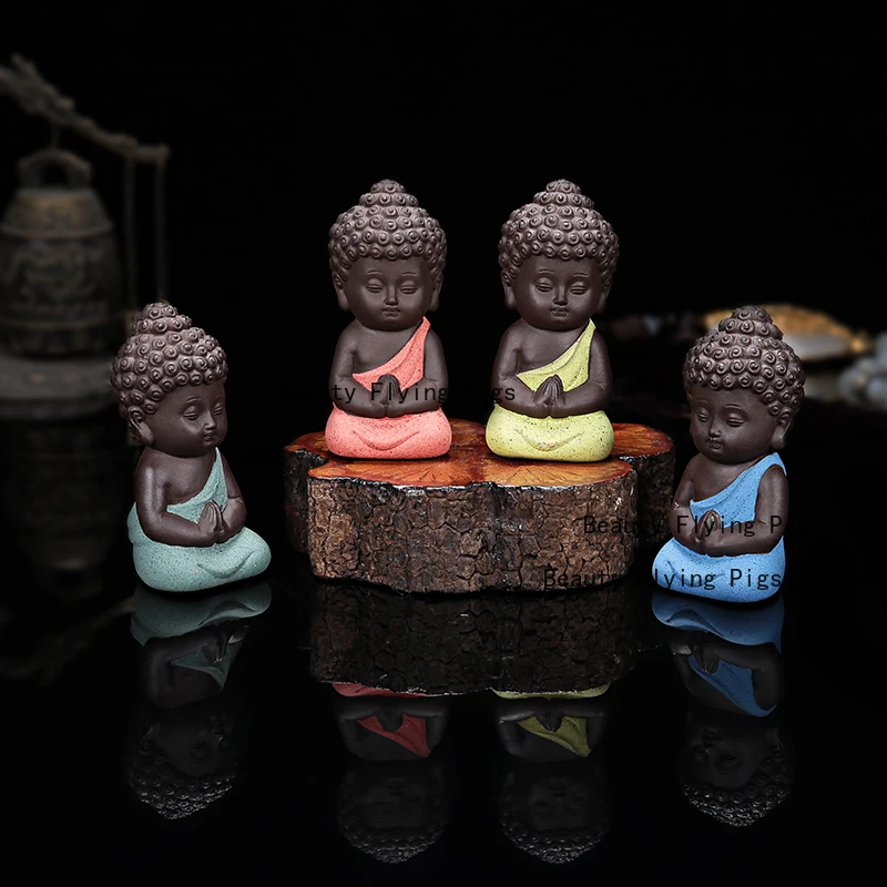 Purple clay tea pet cute little monk home decoration creative character succulent basin decoration Tea set accessories