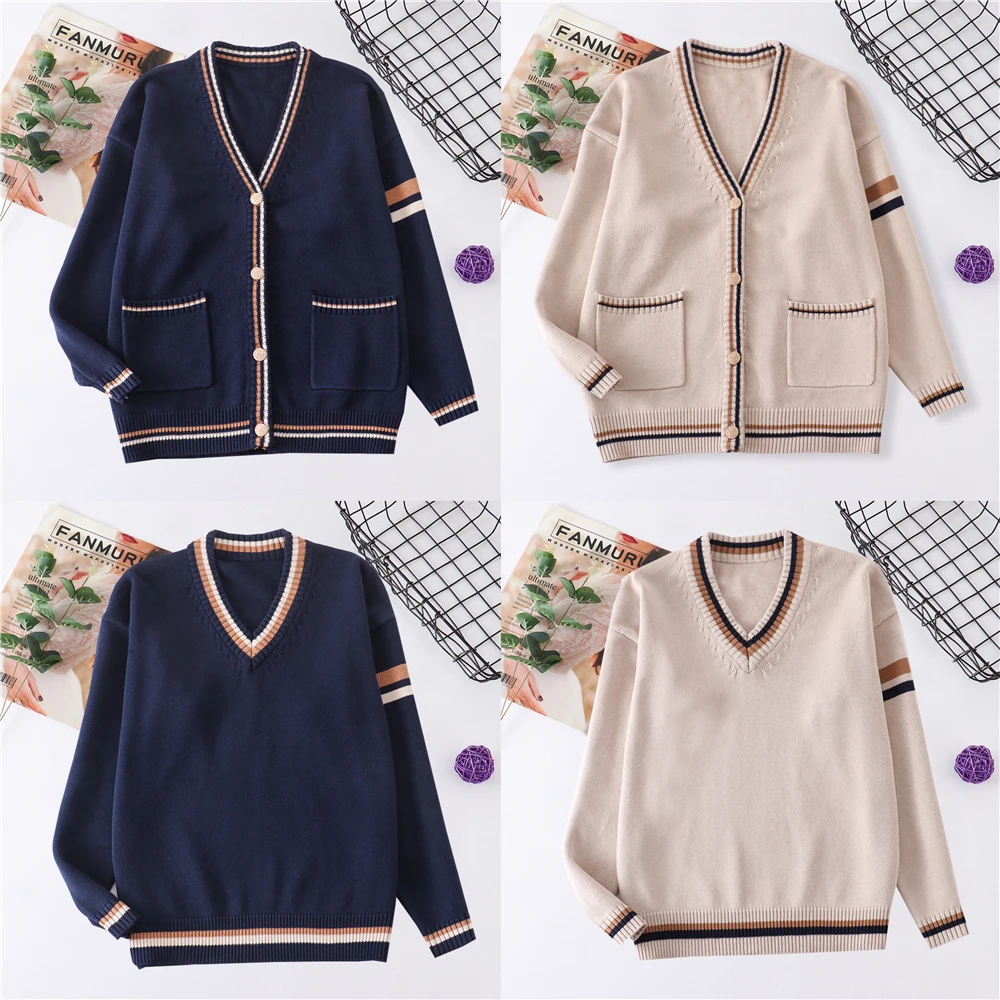 Women Men College JK Sweater Cardigan Khaki Suwon Autumn Winter Knitted Woolen Long-sleeve Loose Sweaters Jacket Warm Clothing 6