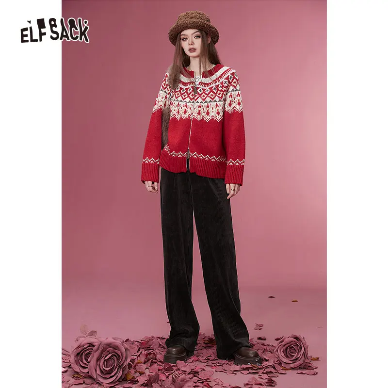ELFSACK Korean Fashion Corduroy Pants Women 2023 Winter New Sports Trousers