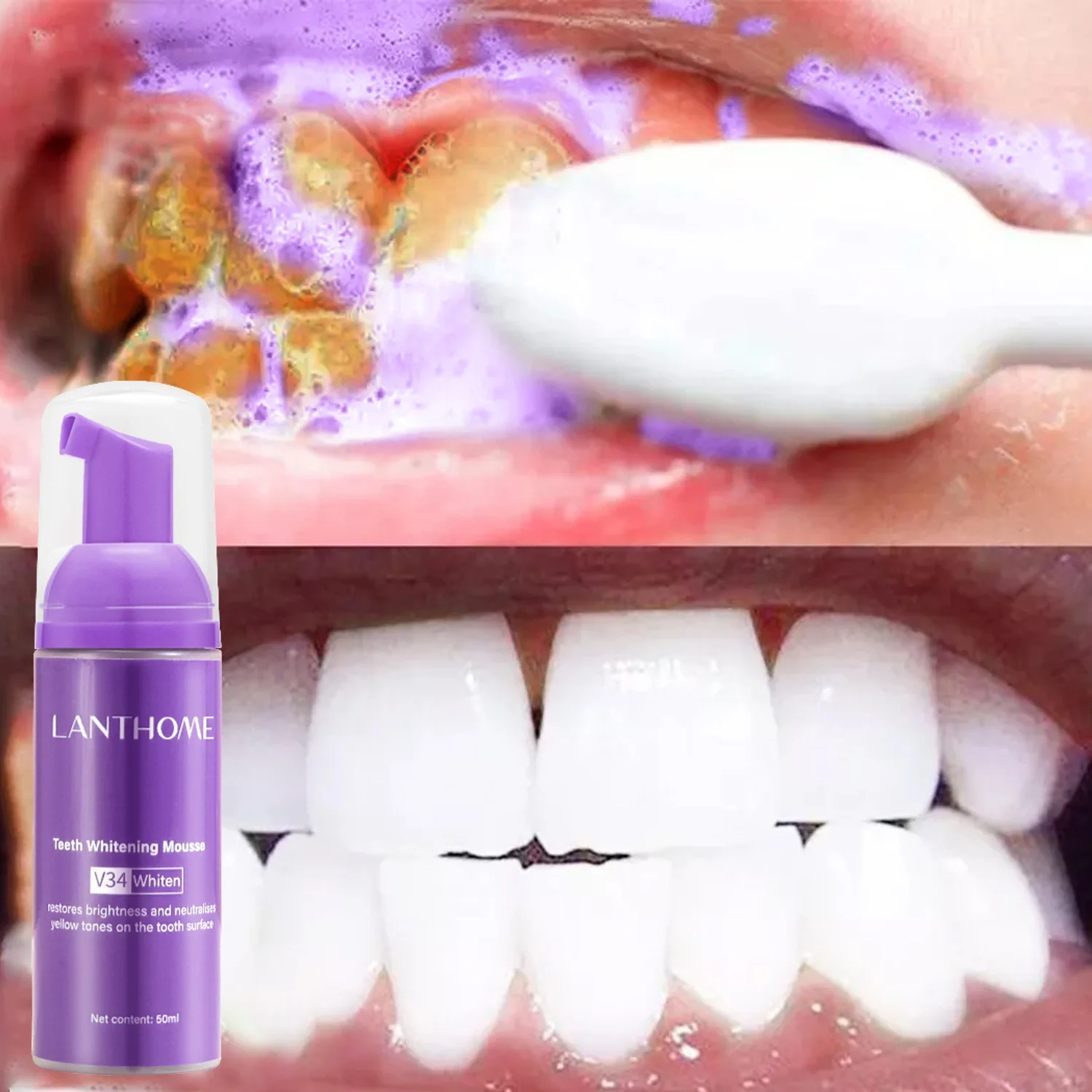 50ML V34 Yellow Teeth Toothpaste Foam Cleaning Removing Tooth Stain Oral Cleaning Product