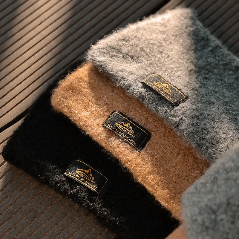 Men Scarf Winter Imitation Mohair Cashmere Muffler Outdoor Leisure Warm Knit Soft Simple Shawl Male Japanese Teen
