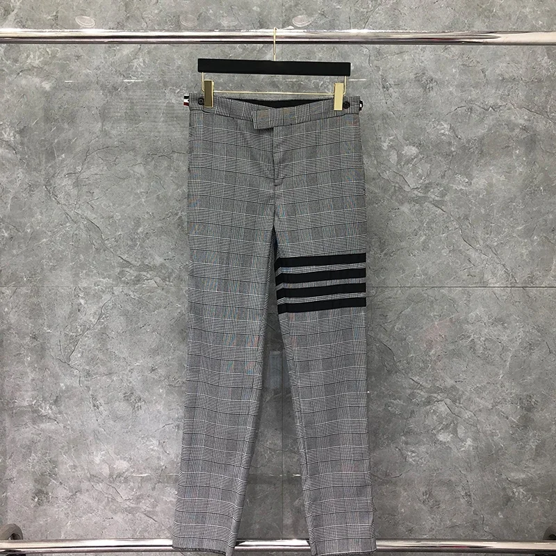 

TB THOM Trouser Autunm Men's Pant Fshion Brand Suit Pants Black And White Wool Prince Of Wales 4-Bar Stripe Formal Trousers