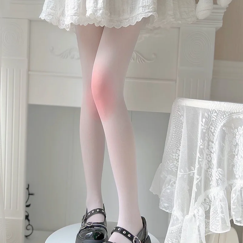 여성용 무릎 블러시 팬티스타킹, 흰색 순풍 귀여운 스타킹, 임의 컷 팬티스타킹, 초박형 보이지 않는 카와이 스타킹