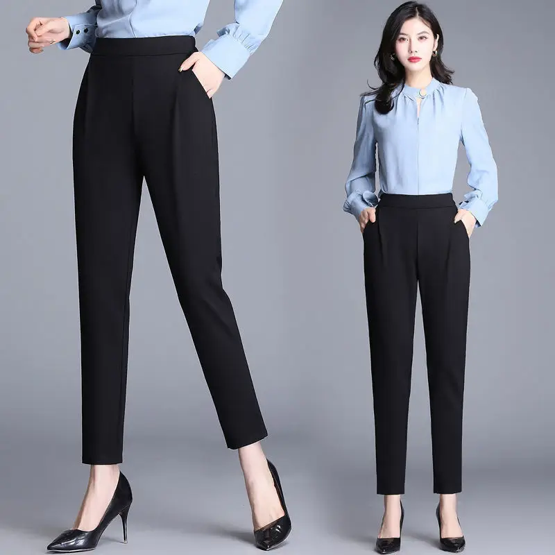2024 Summer Thin Style Leisure Hot Selling Items Loose Fitting Elastic Waist Ice Shreds Comfort Simplicity Women's Cropped Pants