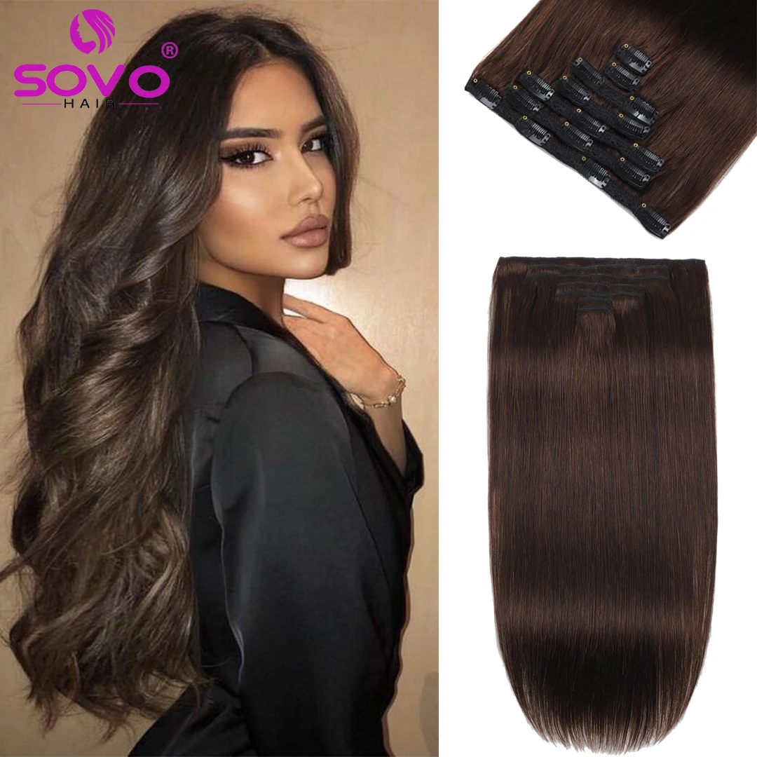 

100 Grams Clip In Hair Extension 100% Remy Human Hair Dark Brown 7Pcs Clip-On Hair Piece Full Head 18-24 Inch For Salon Supply