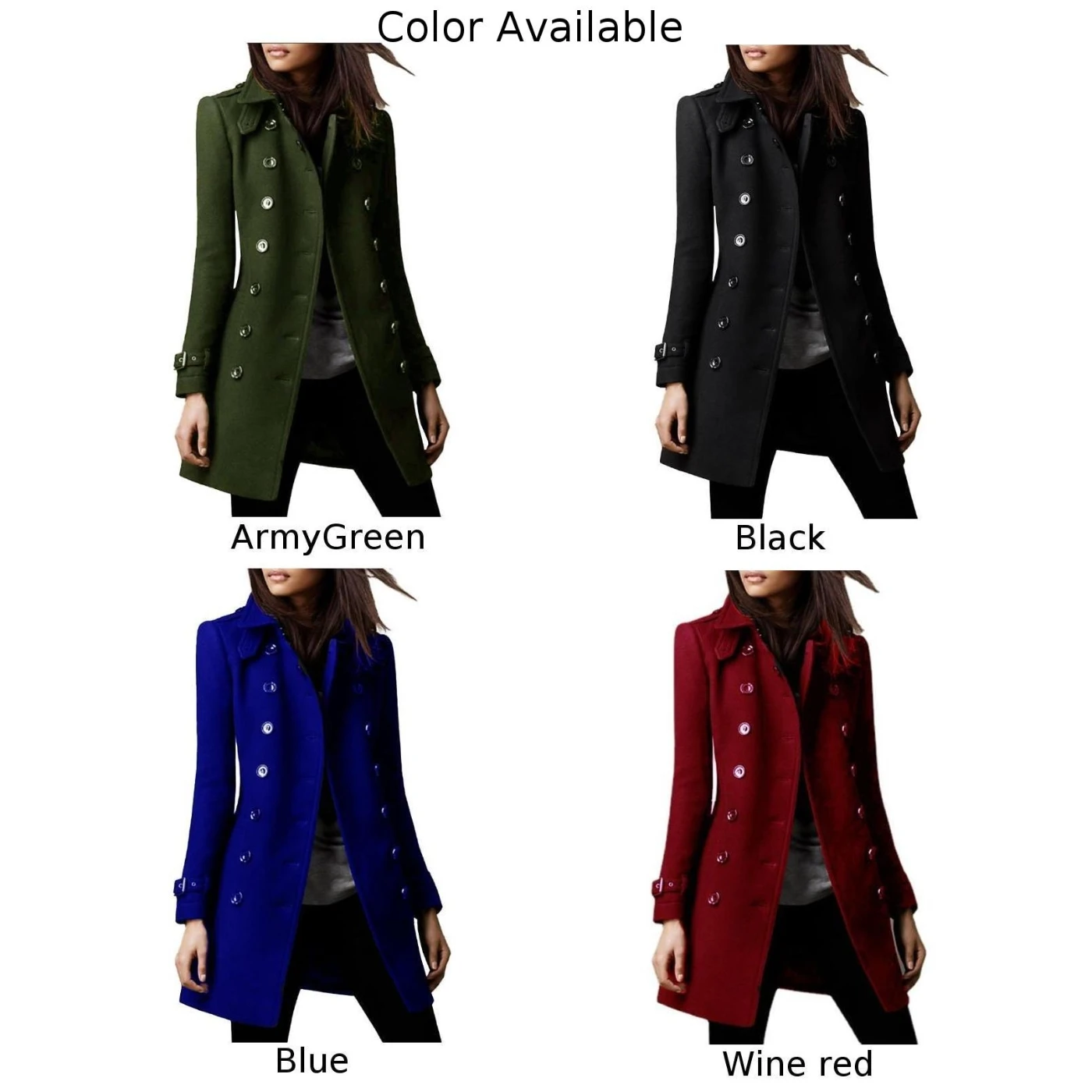 Women Autumn Winter Long Sleeve Double Breasted Lapel Overcoats Faux Wool Coat Trench Jacket Fashion Female Solid Long Parka