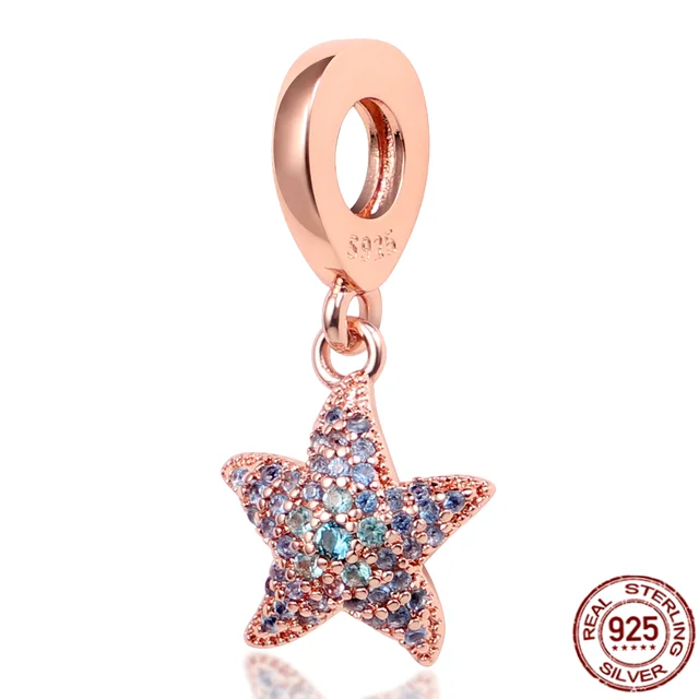 925 Sterling Silver Ocean Series Narwhal Charm Starfish Ocean Waves & Fish Beads Fit Pandora Bracelet DIY Pendant Woman Jewelry CMS1558-5