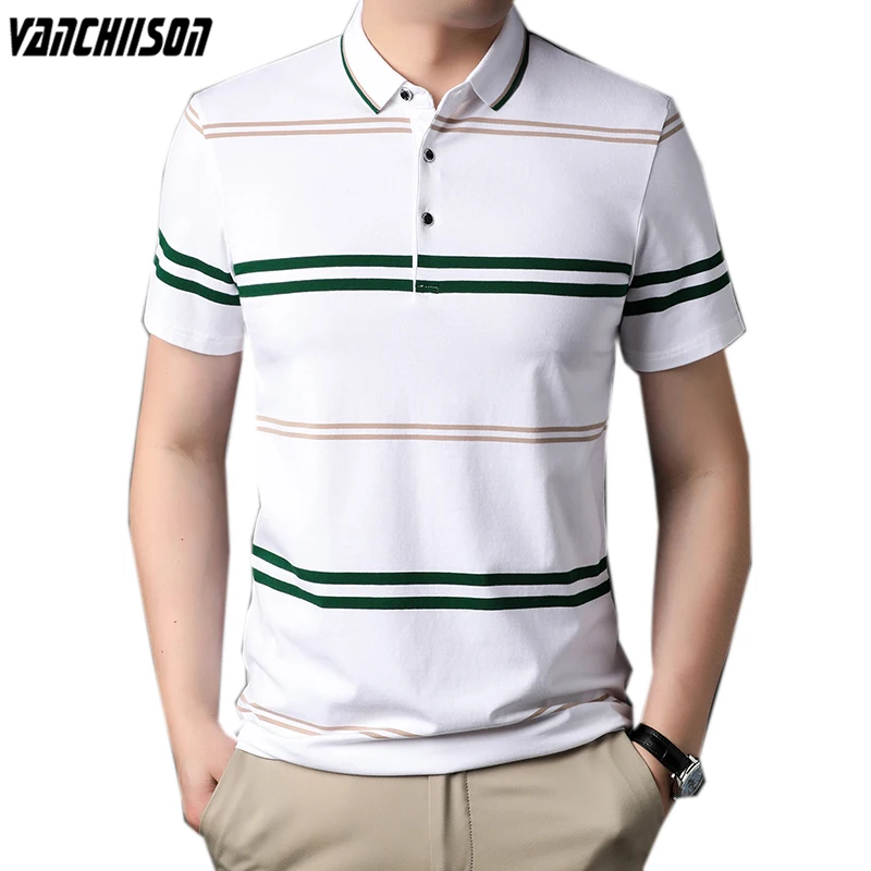 

Men Stripes Polo Shirt Tops Short Sleeve for Summer 100% Cotton Casual Turndown Collar Male Fashion Clothing 00636