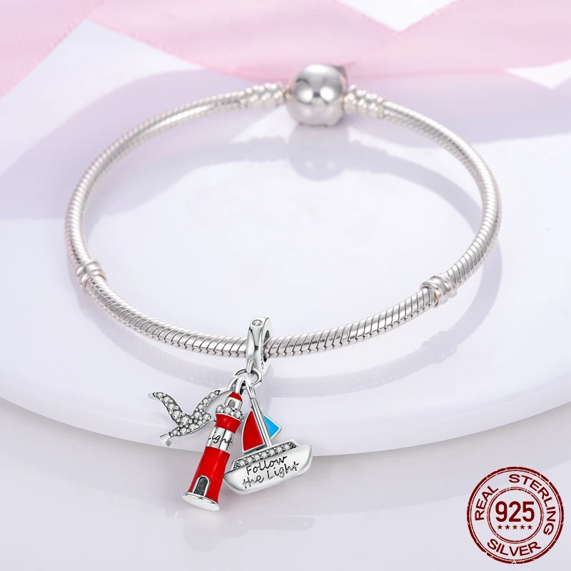 Rote Serie Anhänger-Charms Perlen Plata Charms aus 925er Silber passend für Original Marken Damen Armband Anhänger Halskette Schmuck – Detail 32