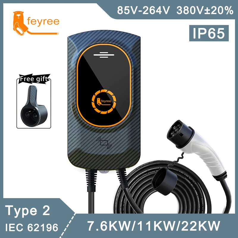 Feyree Ev Charger Type2 Cable 32A 7Kw Evse Wallbox Iec62196-2 Socket 11Kw 22Kw Plugin Trifase E Versione Di Ricarica Per Auto Elettrica