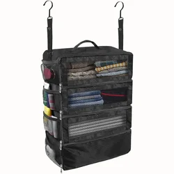 High - Capacity Travel Luggage Organizer with Collapsible Hanging Shelves (Black)