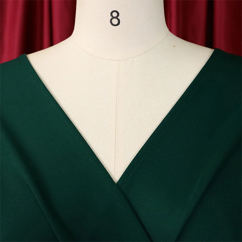 Africa Plus Size Fashion Female Clothing Sashes Solid High Waist Pencil Skirt V-Neck Pleated Zipper Summer Elegant Midi Dress