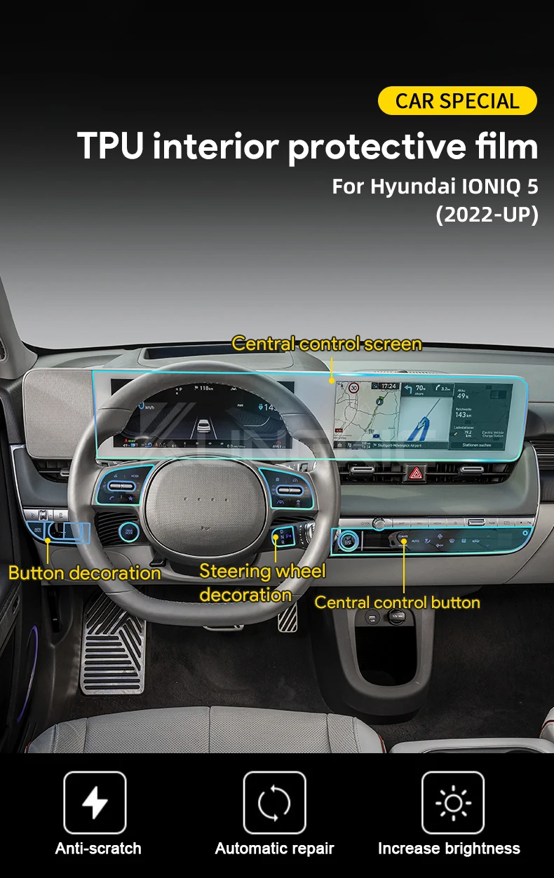 Für Hyundai IONIQ 5 2022-2024 Vorgeschnittene Innenraum-PPF-Folie Konsolen-Kratzschutz Transparente Matte TPU-Lackschutzfolie – Detail 1
