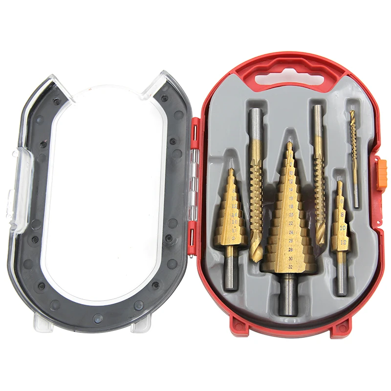 4-12/4-20/4-32mm 삼각형 핸들 직선 그루브 사다리 드릴 3/6/8 톱 드릴 6pc 구멍 펀칭 작업자 조립 세트