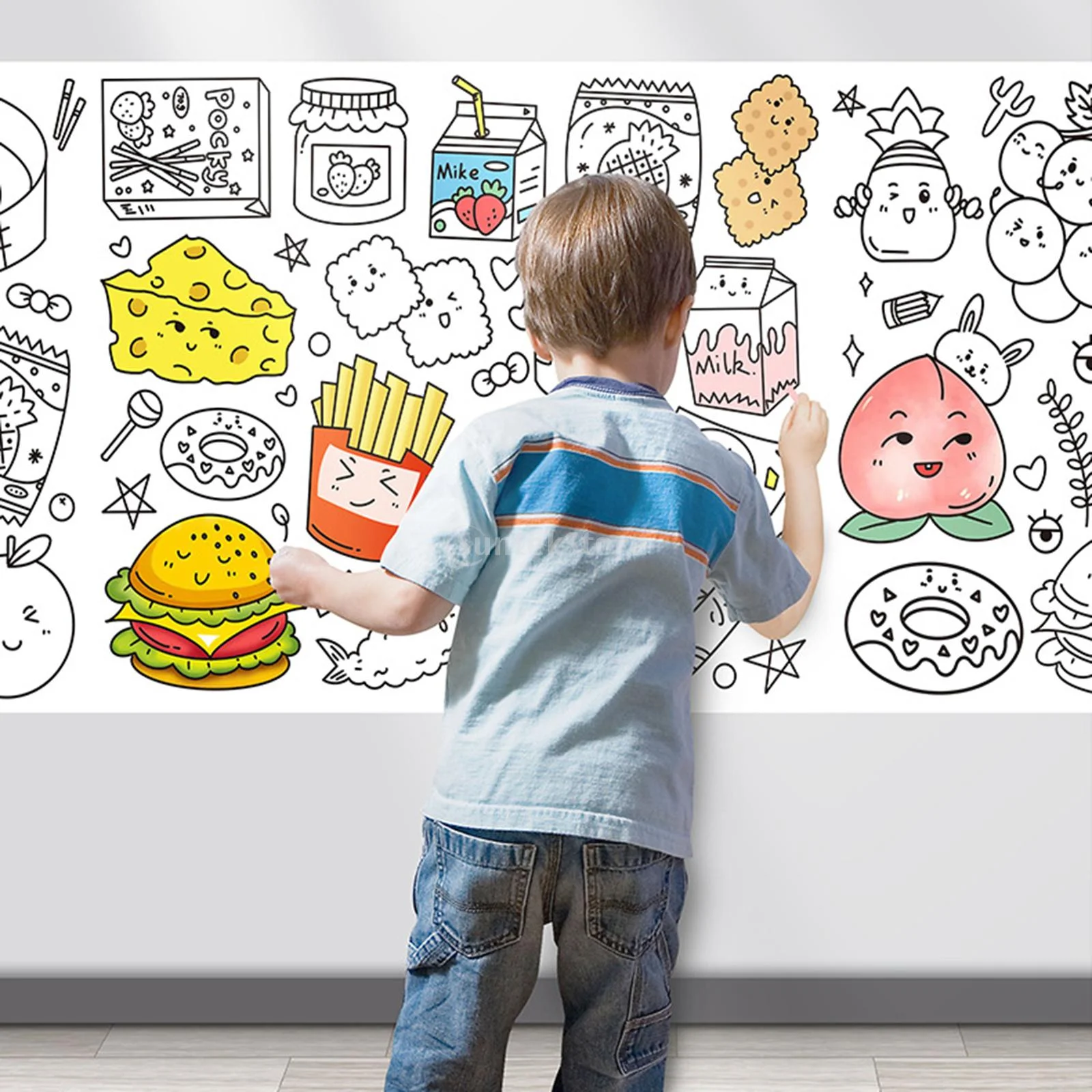 Children's Graffiti Scroll Coloring Painting Paper Extra Long Scroll Set Kindergarten Baby Canvas Self-Adhesive Painting Paper
