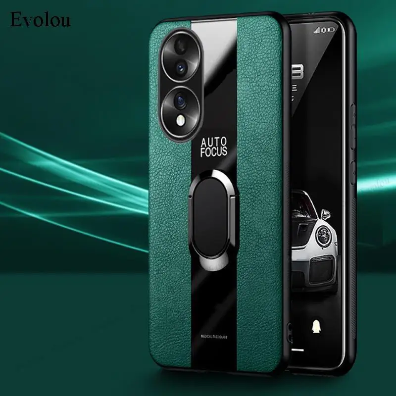 Premium Plexiglass PU Leather Shockproof Case with Magnetic Ring Stand Holder