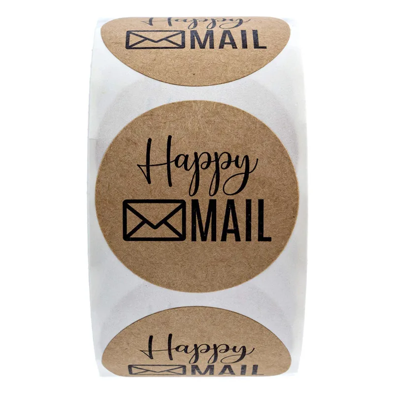 50pcs Happy Mail Kraft Sticker Labels for Scrapbooking and Packaging