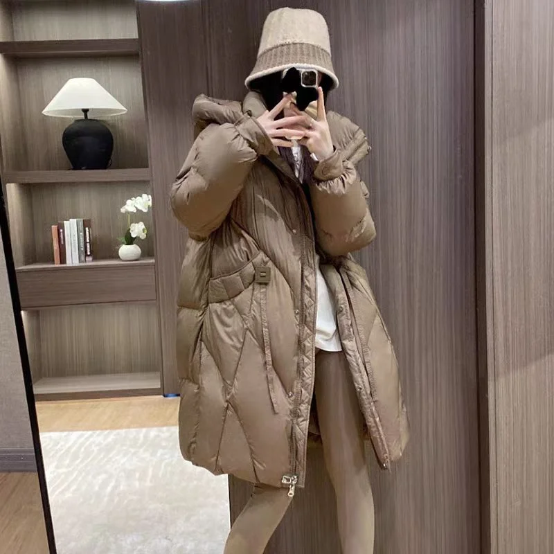 thumbnail image 1 of Chaqueta de plumón de invierno para mujer, parka delgada con capucha, chaqueta de plumón larga y esponjosa, nueva moda 2024, abrigo informal de viento perezoso para mujer, 1 of 5