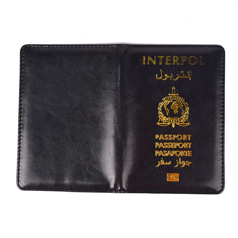 Unisex Interpol Passport Cover Black PU Leather Wallet Travel Accessories Women Passport Holder Case Men Cards Document Bag