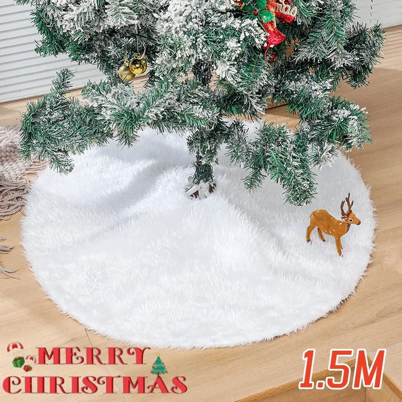 150CM White Christmas Tree Skirt Rabbit Velvet Fur Floor Mat Christmas Tree Decoration Rug Christmas Tree Skirt Apron Blanket