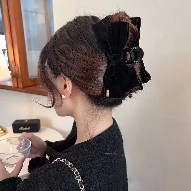 Girls Hair Claw Clips Elegant Oversized Double Sided Bow Hair Catch Crabs Ponytail Shark Clip Headwear Accessories elegant women bow hair claw clips double sided large satin shark hair claw solid bowknot hairpins barrettes hair accessories