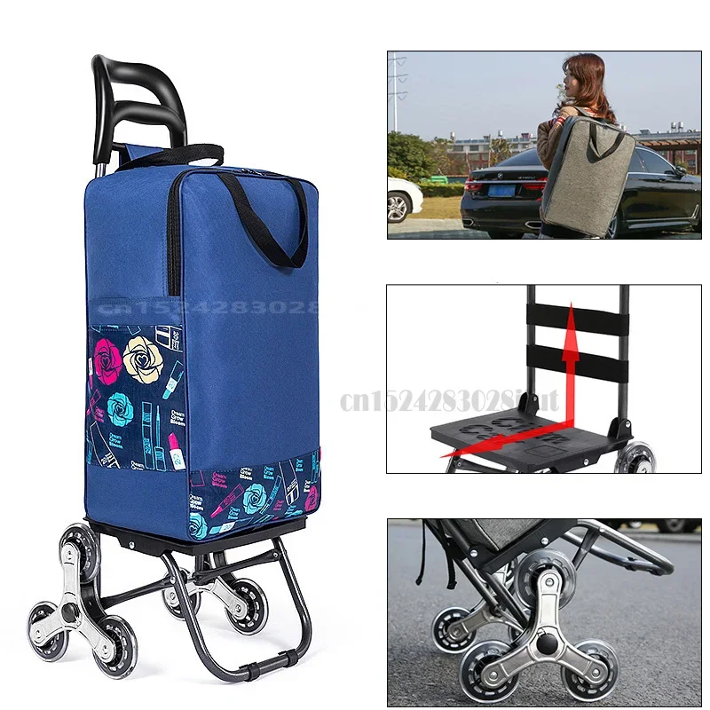 

Household Portable Shopping Trolley Stainless Steel StairClimbing Wheels Grocery Cart for Luggage Pull Goods Vehicle