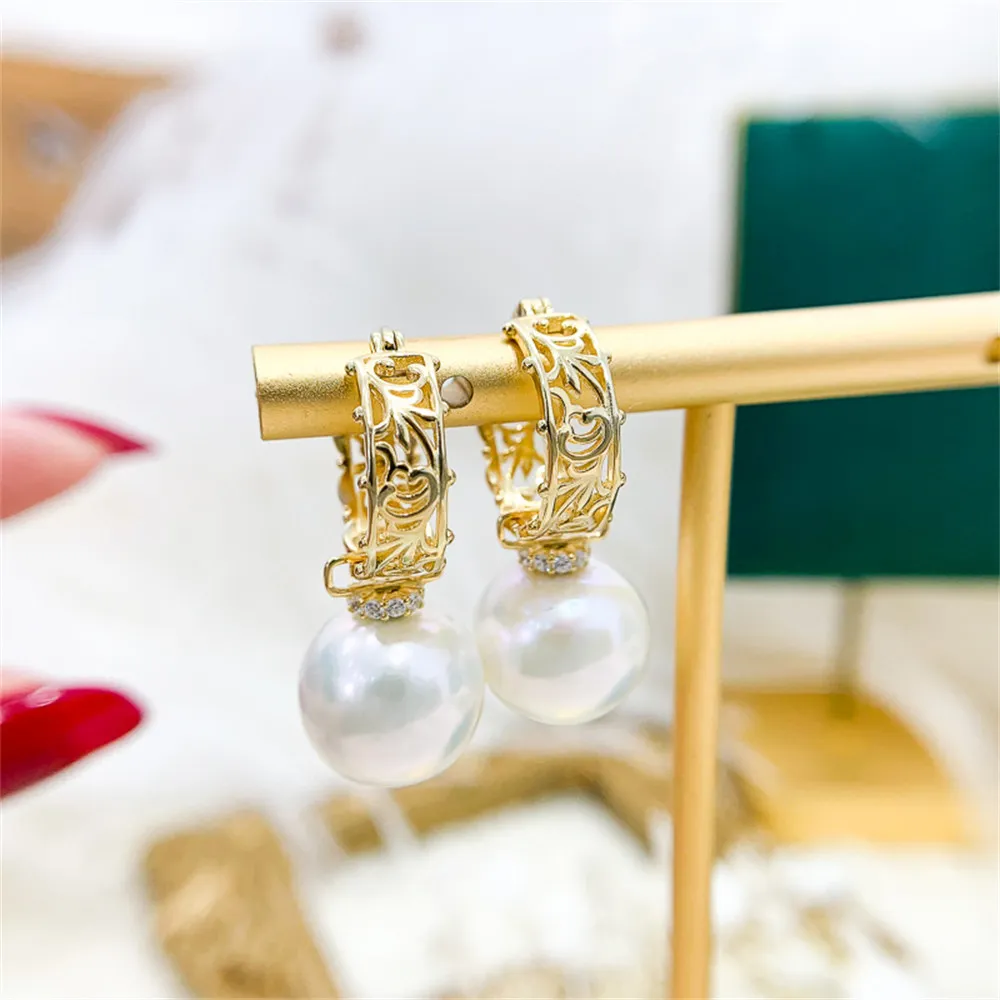 

DIY Pearl Ear Stud Accessories S925 Sterling Silver Jewelry Gold Ear Buckle Female Empty Holder Fit 8-15mm Beads