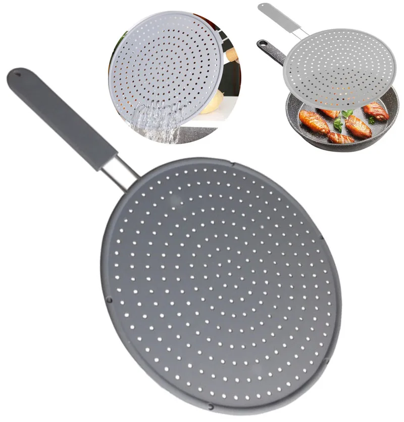 1Pc Silicone Splatter Screen with Handle M/L Heat-resisting Oil Lid Frying Pan Cover Splash Proof Guard Kitchen Gadgets Tools
