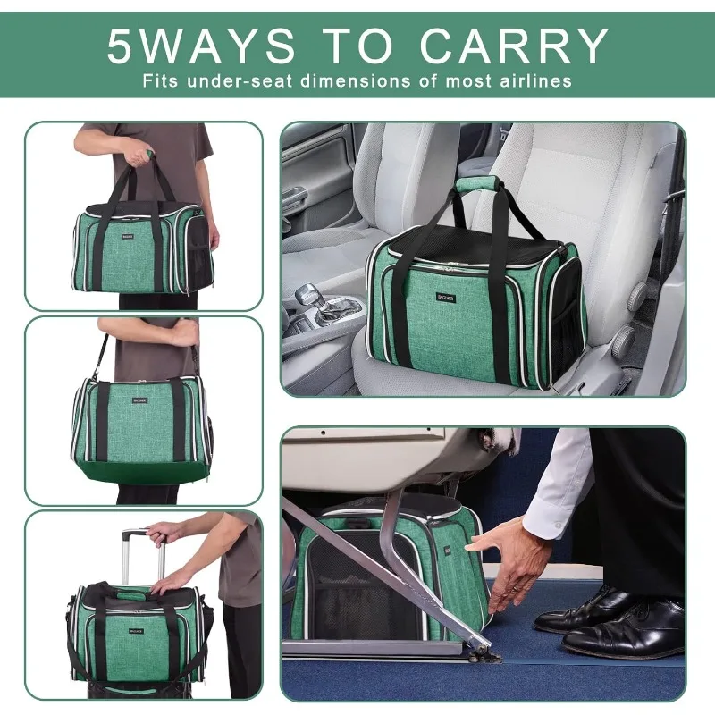 Airline Approved Cat Carrier Bag Soft Side Pet Travel 5 Sides Open Doors 3 Sides Expandable Foldable Dog Carrier with Fleece Pad