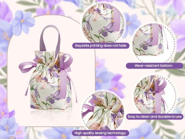 New Wedding Candy Bag Portable Canvas Gift Bag Party Wedding Goodie Packing Box Vintage Floral Handheld Gift Storage Bag