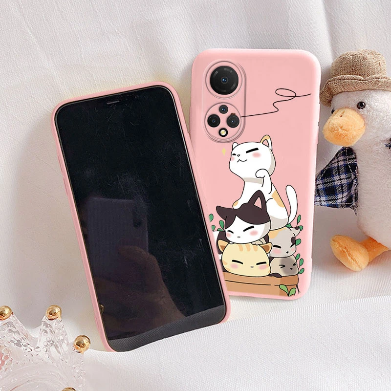 Cute Cat & Bear Shockproof Soft Silicone Phone Case - Floral Design