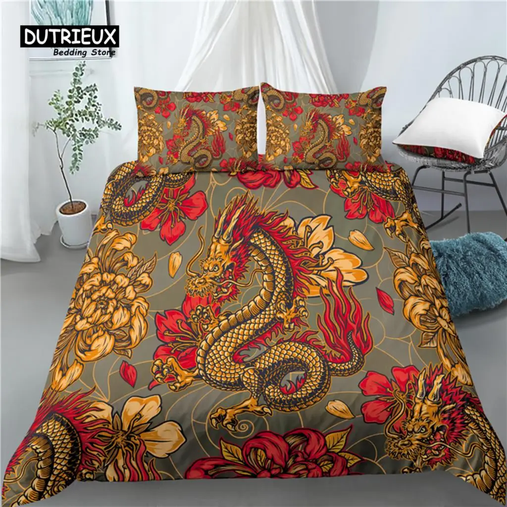 

Home Living Luxury 3D Dragon Print 2/3Pcs Soft Duvet Cover and PillowCase Kids Bedding Sets Queen and King EU/US/AU Size