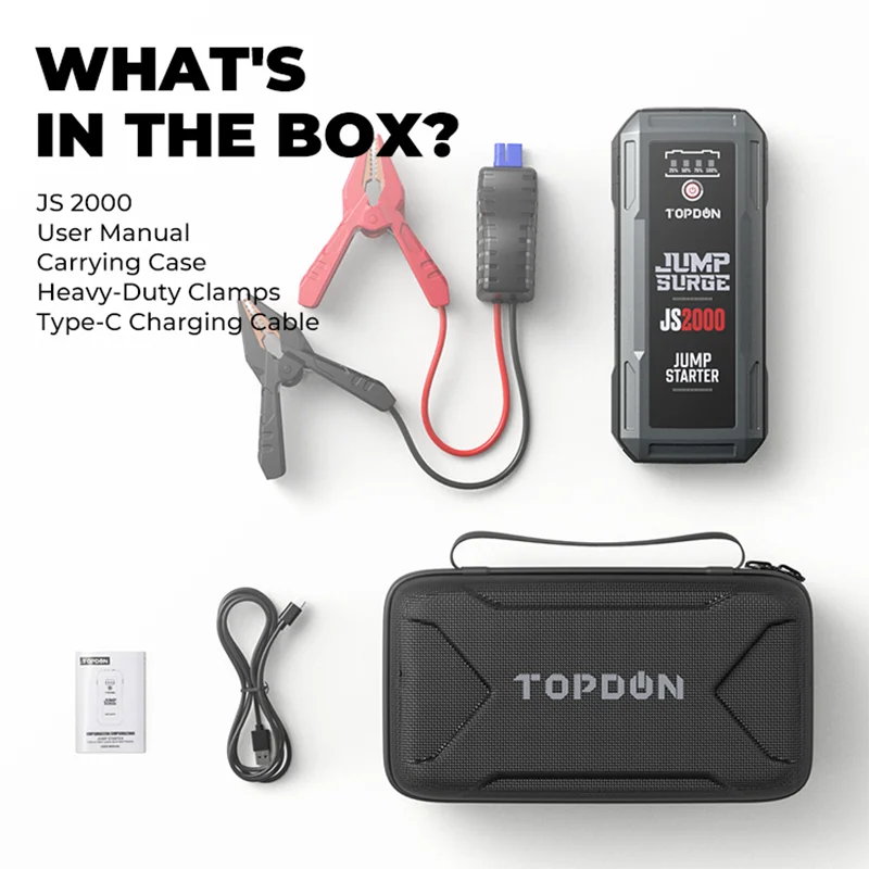 Topdon JS2000 2000A Jump Starter Power Bank 12V Car Starting Device 16000Mah Battery Jump Start for Car Booster car jump starter