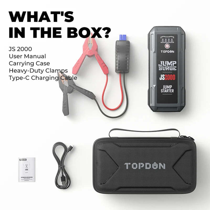 TOPDON JS2000 12V Car Jump Starter 2000A Battery Booster USB Charger Power  Bank – Fastlane Customs – Vehicle Parts & Accessories